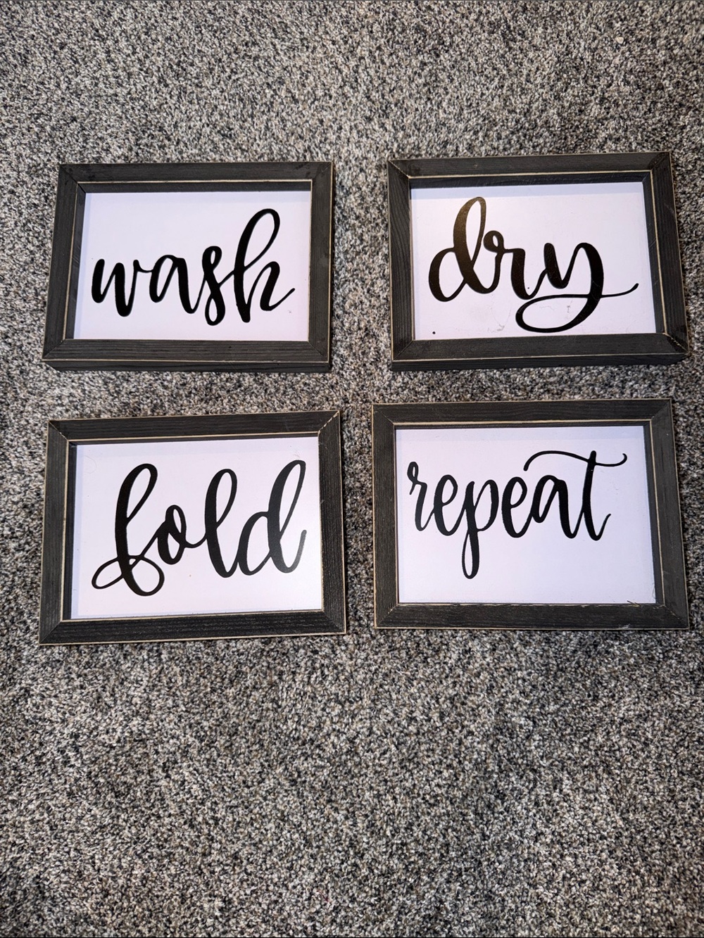 Laundry Wall Art Set - Black "Wash, Dry, Fold, Repeat" Signs